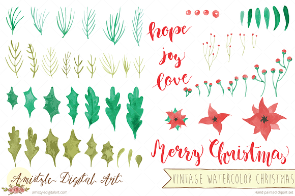 Vintage Watercolor Christmas MegaSet in Illustrations - product preview 2