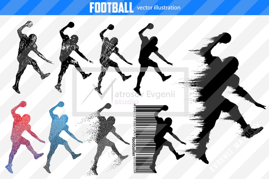 Silhouettes of a football player NFL in Illustrations - product preview 8