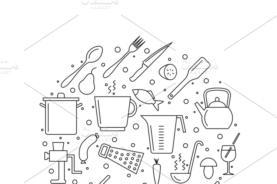 Cooking and kitchen outline icons in Illustrations - product preview 8