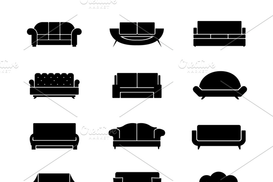 Sofas and couches furniture icons in Graphics - product preview 8