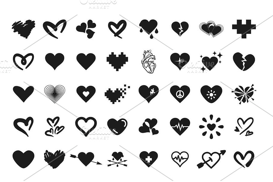 40 Heart icon set in Graphics - product preview 8