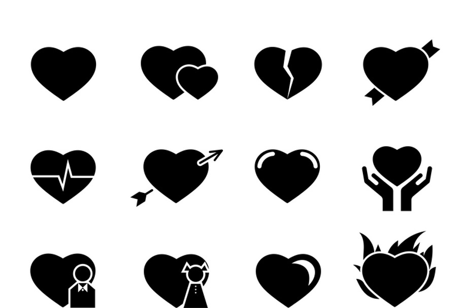 Hearts black vector icons in Graphics - product preview 8