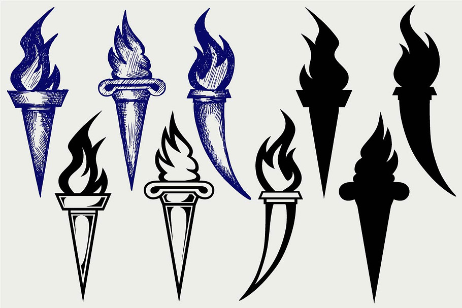 Set of flaming torches SVG in Graphics - product preview 8