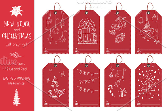 New Year and Christmas Gift Tags in Postcard Templates - product preview 1