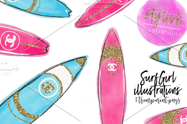Glitter Surfboard Clipart