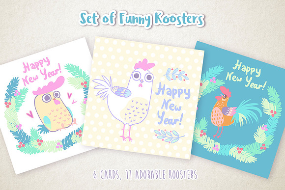 Set of funny Roosters in Objects - product preview 1