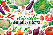 Watercolor Vegetables, Herbs