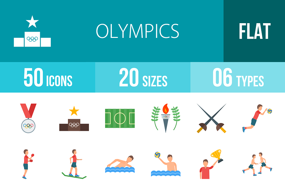 50 Olympics Flat Multicolor Icons
