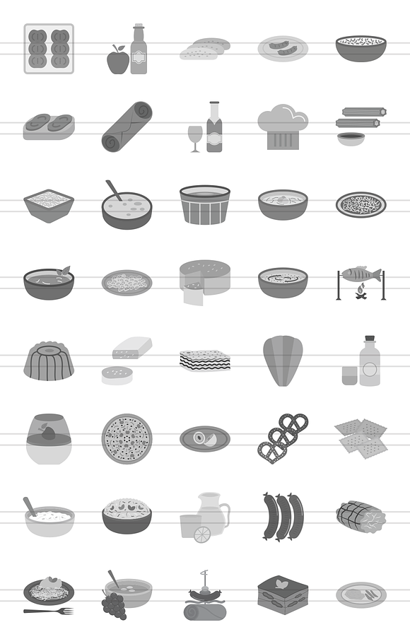 40 European Cuisine Greyscale Icons in Graphics - product preview 1