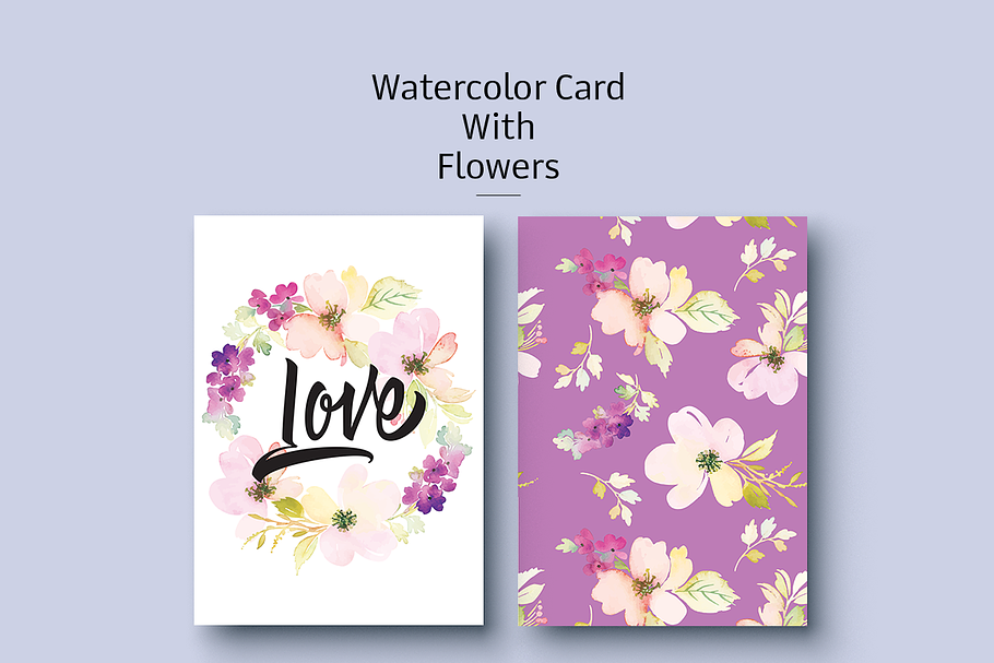 Watercolor card with flowers in Postcard Templates - product preview 8