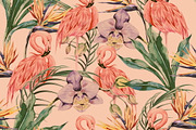 Tropical flowers,flamingos pattern