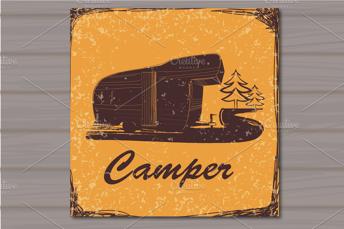 Vintage Postcard of Camper in Postcard Templates - product preview 8