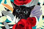 Seamles pattern with roses and cats