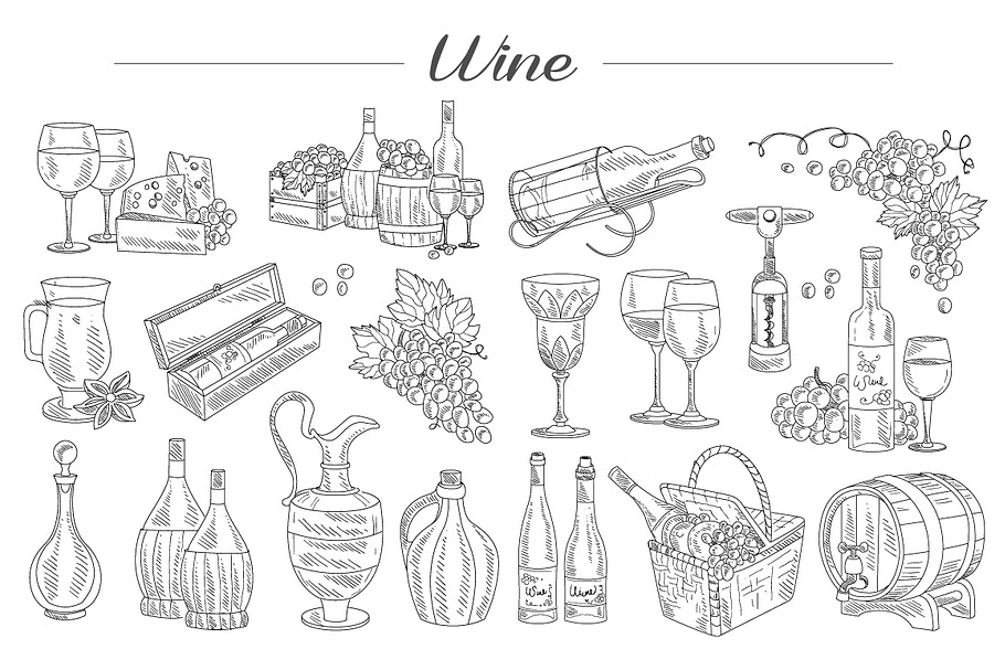 Wine and Grapes, Hand drawn