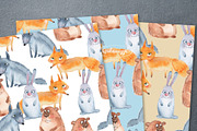 Forest Animals. Watercolor patterns