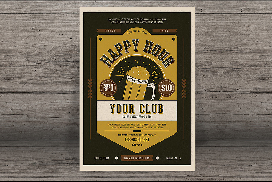 Vintage Happy Hour Beer Promotion in Flyer Templates - product preview 8
