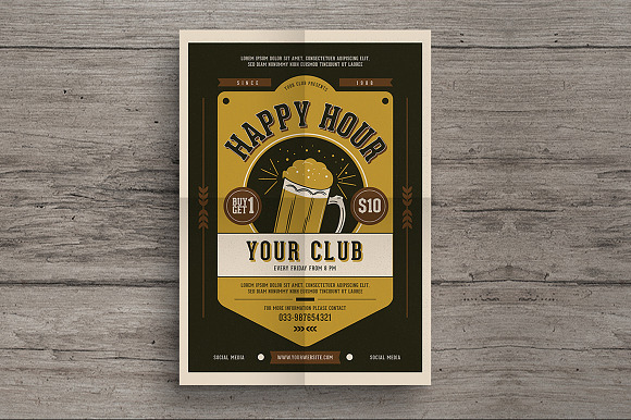 Vintage Happy Hour Beer Promotion in Flyer Templates - product preview 1