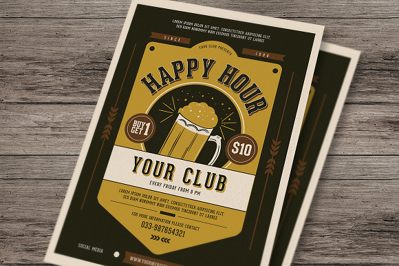 Vintage Happy Hour Beer Promotion in Flyer Templates - product preview 2