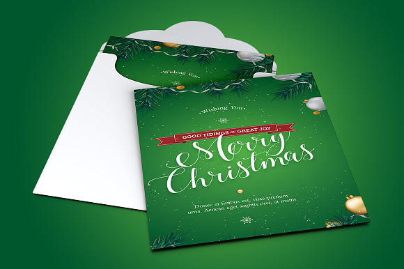 Green Christmas Greeting Card in Postcard Templates - product preview 2