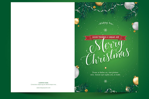 Green Christmas Greeting Card in Postcard Templates - product preview 4