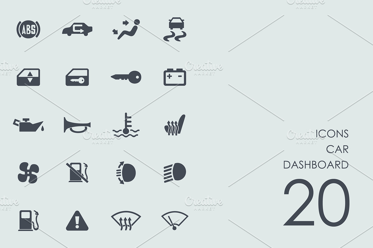 Car dashboard icons in Car Dashboard Icons - product preview 8