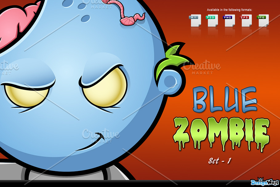 Blue Zombie Character - Set 1 in Illustrations - product preview 8
