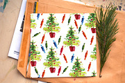 Watercolor Christmas pattern, tree