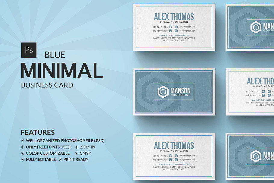 Minimal Blue Business Card in Business Card Templates - product preview 8