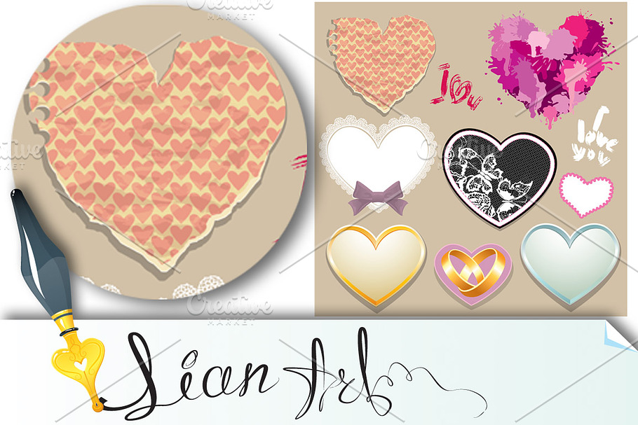 Hearts. Elements for Valentine`s Day in Illustrations - product preview 8