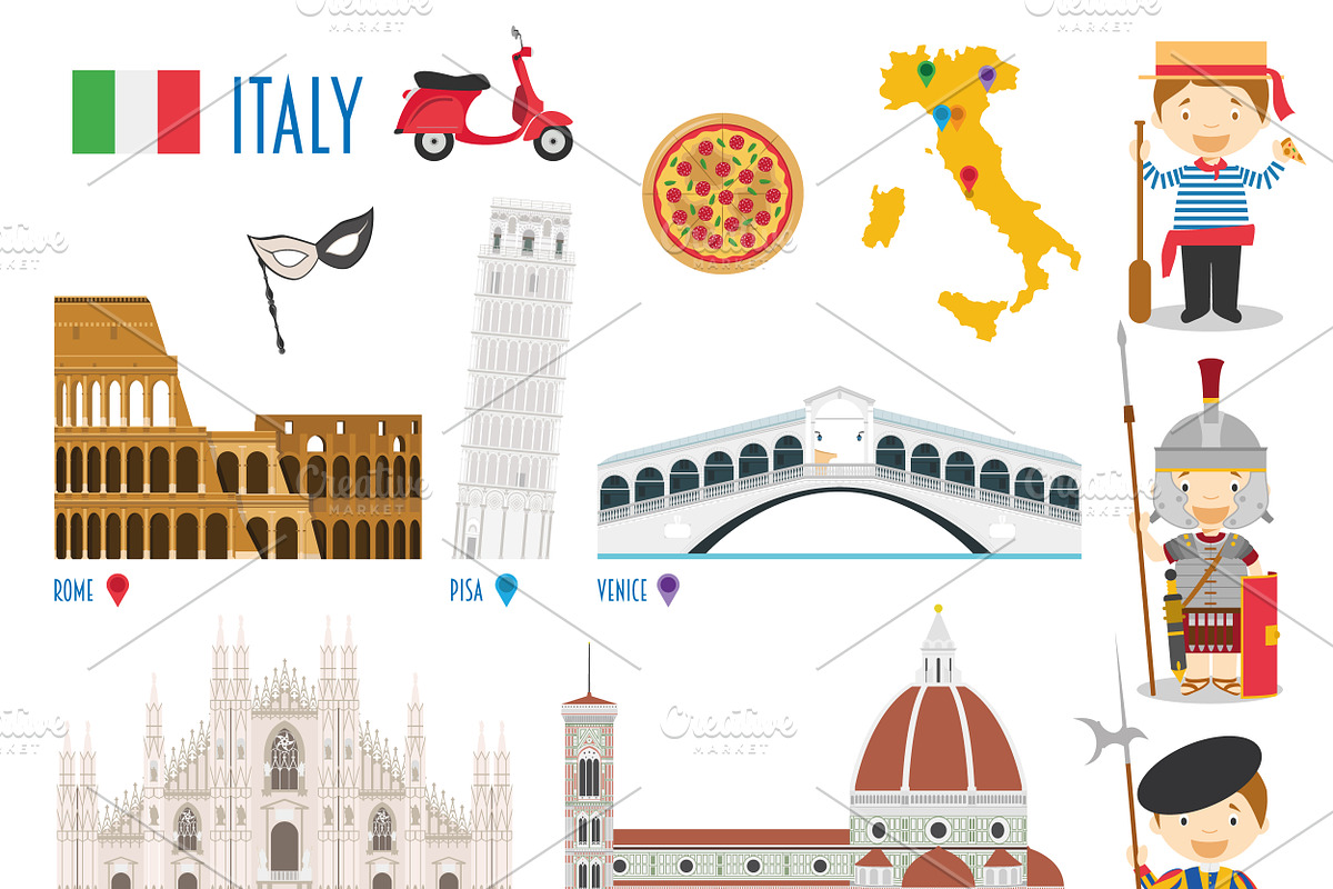 Italy Flat Icon Set Travel in Illustrations - product preview 8