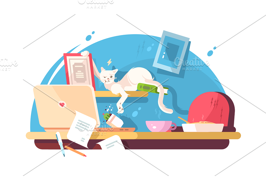 Cute cat and mess in workplace in Illustrations - product preview 8