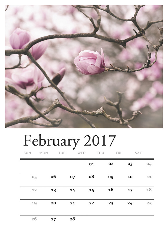 Floral PRINTABLE CALENDAR 2017 in Stationery Templates - product preview 1