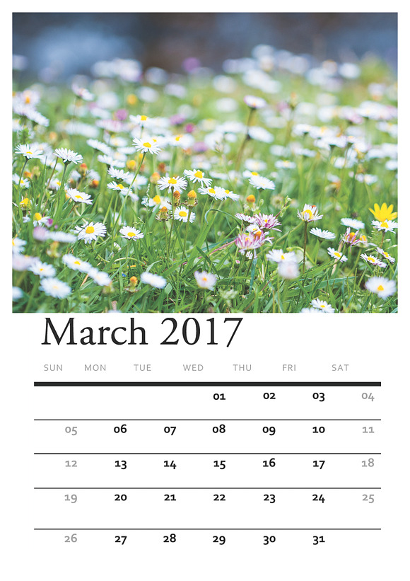 Floral PRINTABLE CALENDAR 2017 in Stationery Templates - product preview 2