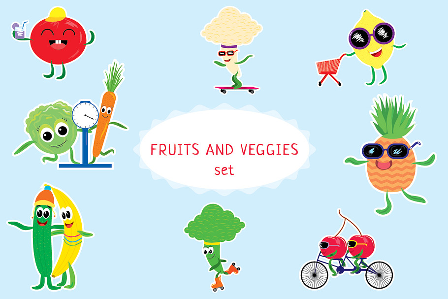 Fruits and Vegetables set in Illustrations - product preview 8
