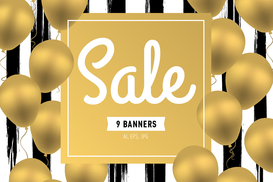 Sale. Set of 9 banners with balloons in Illustrations - product preview 8