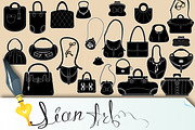 Set of woman bags and handbags.