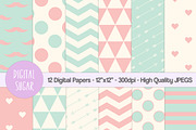 Pink & Green Digital Papers, Hipster