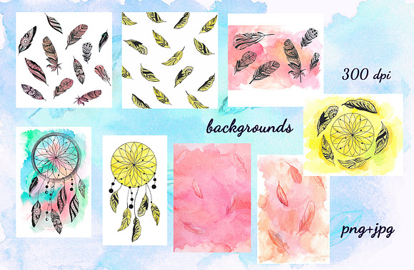 Watercolor colorful feathers. in Illustrations - product preview 1