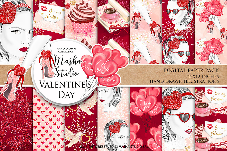 VALENTINE'S DAY digital paper in Patterns - product preview 8