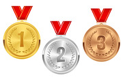 Medals set. Silver, golden, bronze.