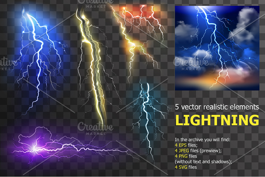 Lightning realistic elements set in Objects - product preview 8
