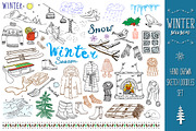 Winter season sketch doodles set