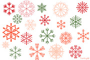 Red and green snowflakes clipart set