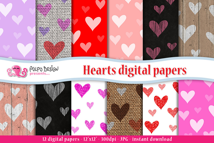 Hearts digital paper in Patterns - product preview 8