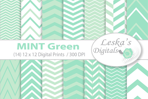 Mint Green Digital Paper Chevrons
