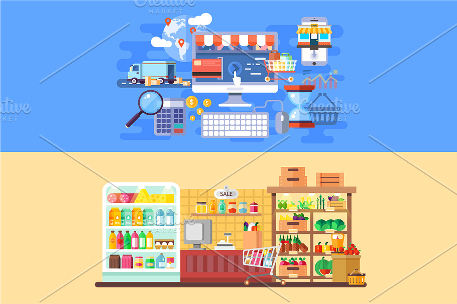 Supermarket and E-commerce Banners in Illustrations - product preview 8