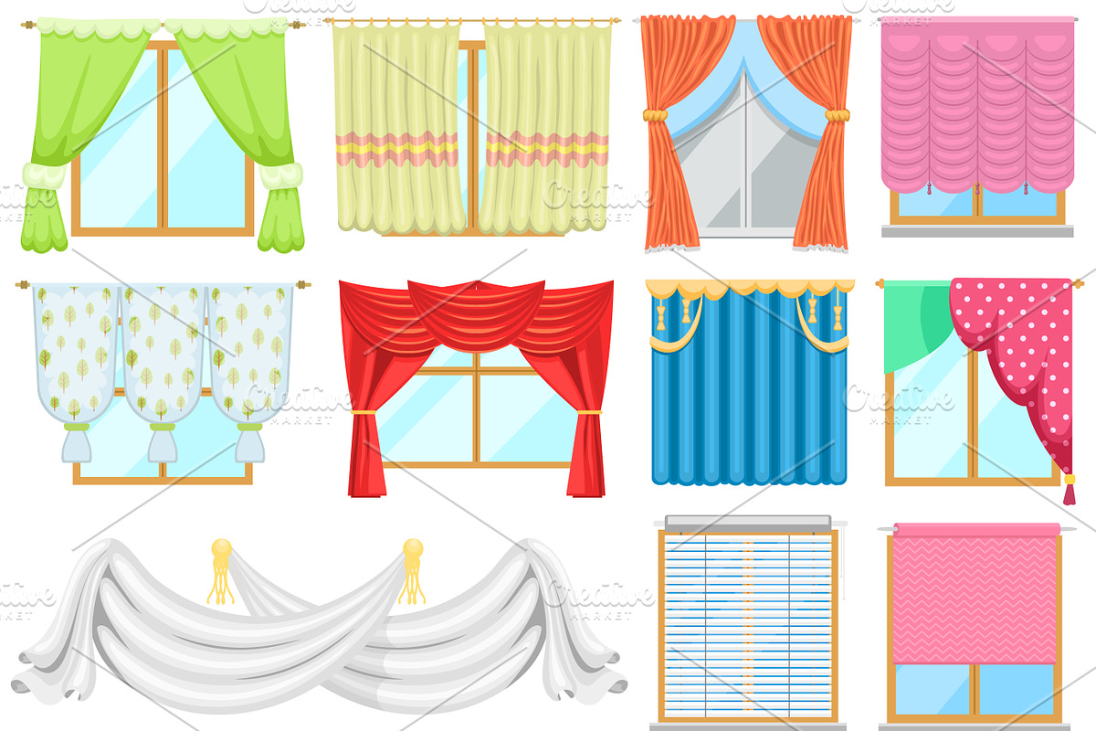 Window curtains vector set in Illustrations - product preview 8