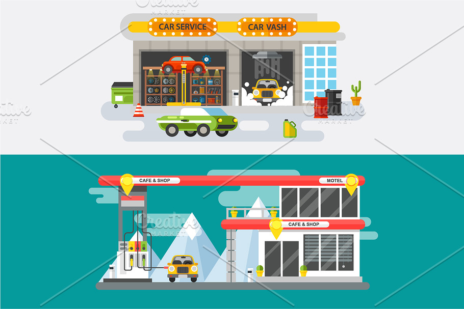 Car Service and Gas Station Banners in Illustrations - product preview 8