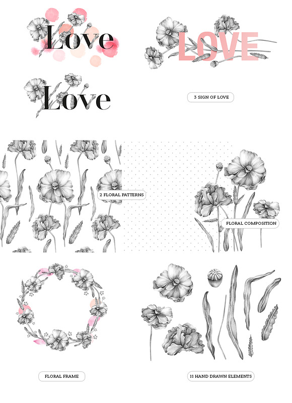 "Love" floral collection in Illustrations - product preview 3