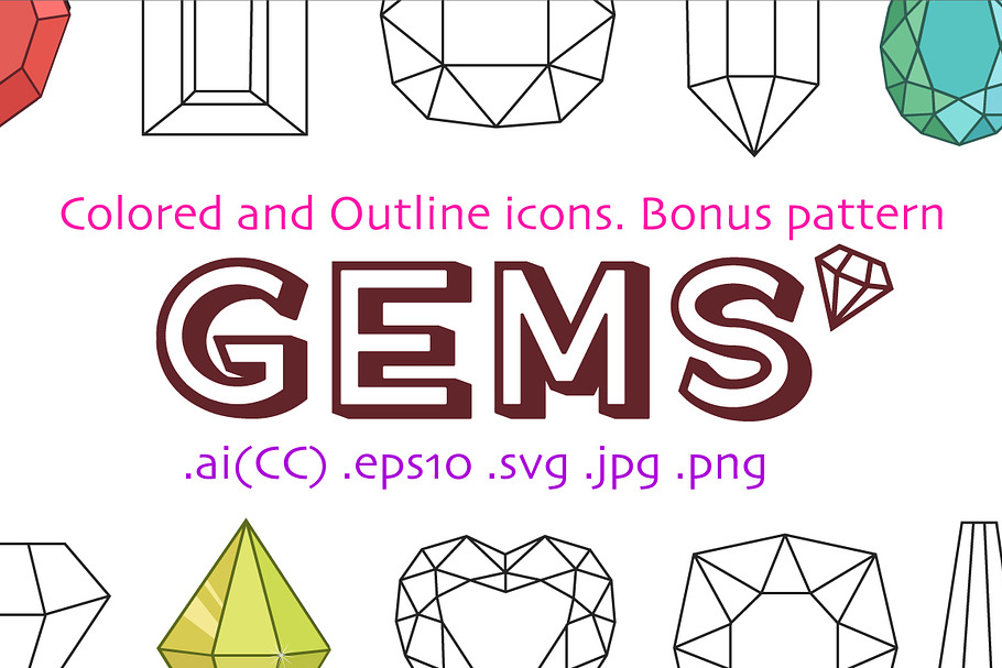 Colored and outline gems + pattern